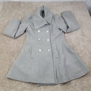 Worthington Women Size Medium Gray Double Breasted Wool Blend Peacoat
